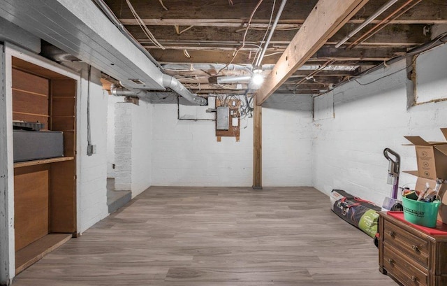 402 Clifton St, Saint Paul, MN 55102 - unfinished below grade area with wood finished floors and electric panel