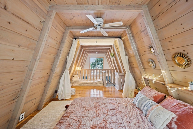 22281 670th Ave, Darwin Twp, MN 55324 - bedroom featuring wood ceiling, wood finished floors, and wood walls