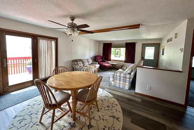 607 Washington Ave, Spring Valley, MN 55975 - dining area with wood finished floors, ceiling fan, and a textured ceiling