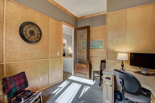 1403 Elm Ave W, Menomonie, WI 54751 - home office with carpet floors, ornamental molding, and arched walkways