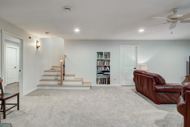 1403 Elm Ave W, Menomonie, WI 54751 - sitting room with carpet flooring, ceiling fan, recessed lighting, and stairway