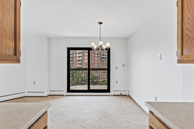 6615 Lake Shore Dr S Unit 900, Richfield, MN 55423 - unfurnished dining area with light colored carpet, a chandelier, and a textured ceiling