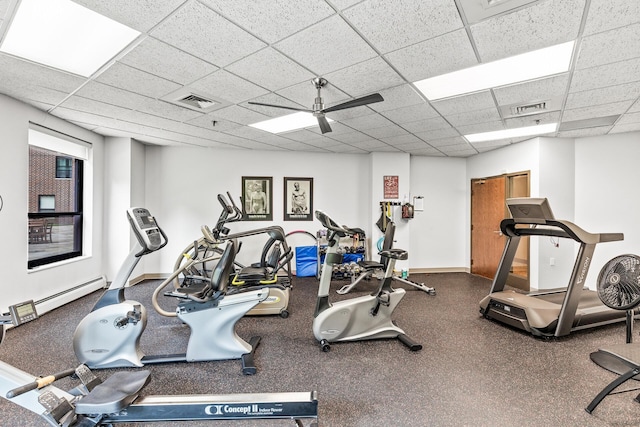 6615 Lake Shore Dr S Unit 900, Richfield, MN 55423 - exercise room with a paneled ceiling, a baseboard heating unit, and ceiling fan