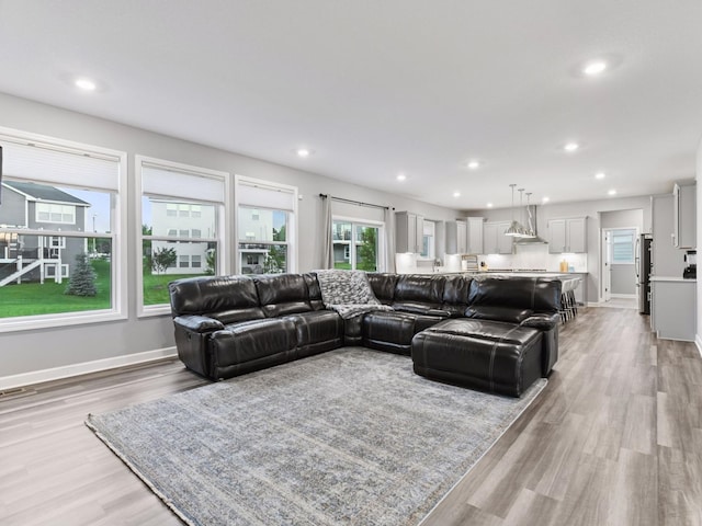 7154 Alphabet St, Chanhassen, MN 55317 - living area with light wood-style flooring and recessed lighting