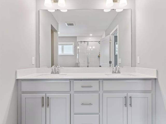 7154 Alphabet St, Chanhassen, MN 55317 - bathroom with double vanity and a stall shower