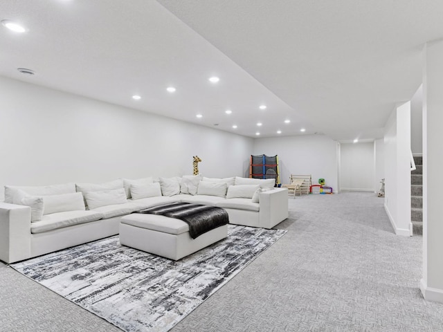 7154 Alphabet St, Chanhassen, MN 55317 - carpeted living room with recessed lighting and stairway