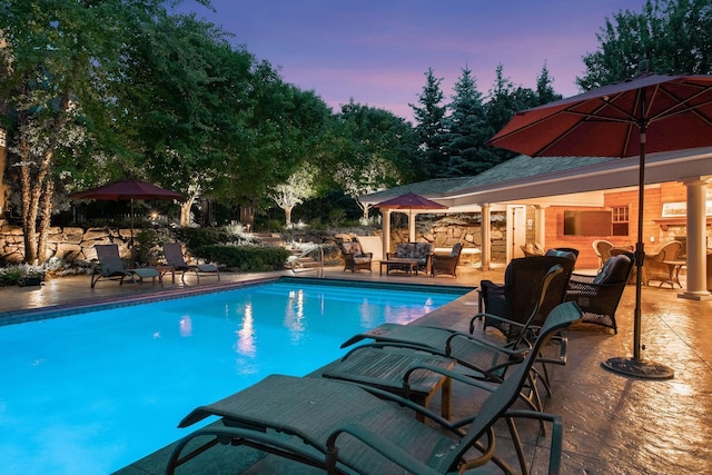 1904 Linner Rd, Minnetonka, MN 55391 - outdoor pool with an outdoor living space, a patio, and a gazebo