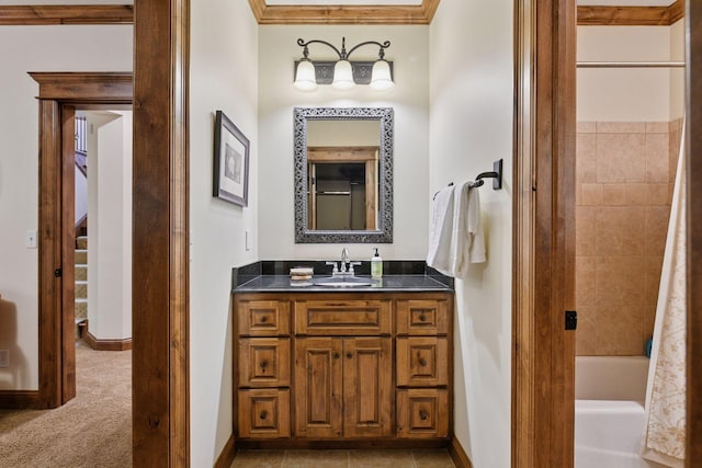 1904 Linner Rd, Minnetonka, MN 55391 - bathroom featuring vanity and shower / bath combo with shower curtain