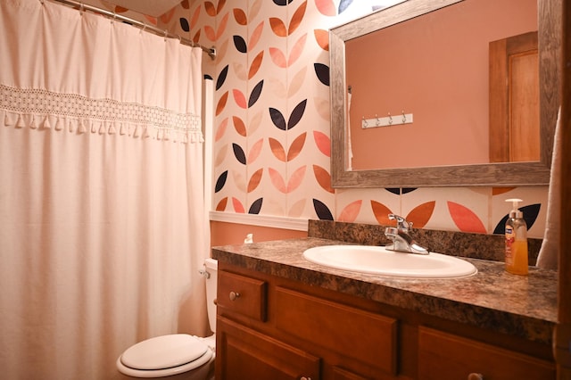 11764 35th Ave SE, Becker, MN 55308 - bathroom featuring wallpapered walls, vanity, and a shower with shower curtain