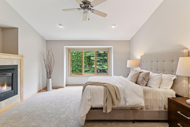 1614 Maple Manors Ct, Mound, MN 55364 - bedroom featuring carpet, a fireplace, and a ceiling fan