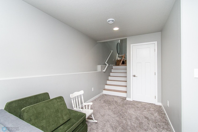 5252 8th Ct W, West Fargo, ND 58078 - living area featuring carpet flooring, stairs, and recessed lighting