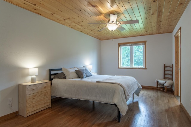 8290 Gladstone Lake Rd, Brainerd, MN 56401 - bedroom featuring wooden ceiling, wood-type flooring, and a ceiling fan