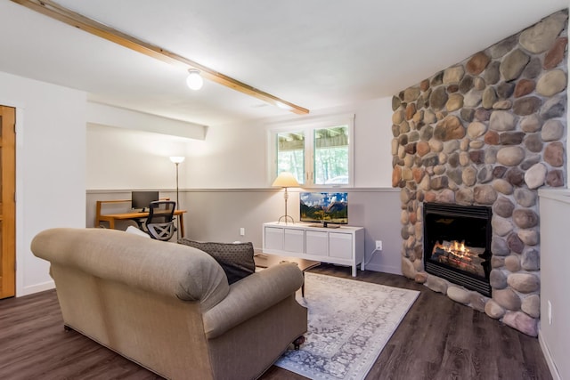 8290 Gladstone Lake Rd, Brainerd, MN 56401 - living area featuring dark wood finished floors and a stone fireplace