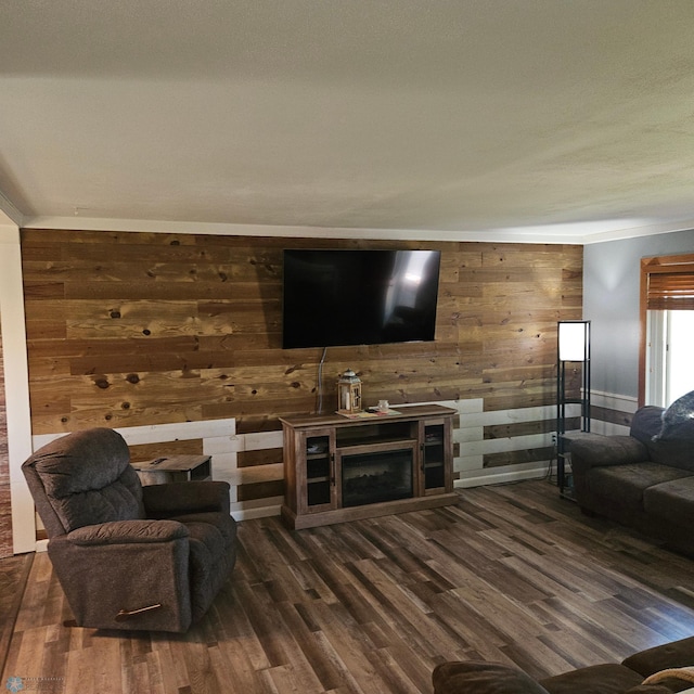327 6th Ave, Mapleton, ND 58059 - living room featuring wooden walls and dark wood-style floors