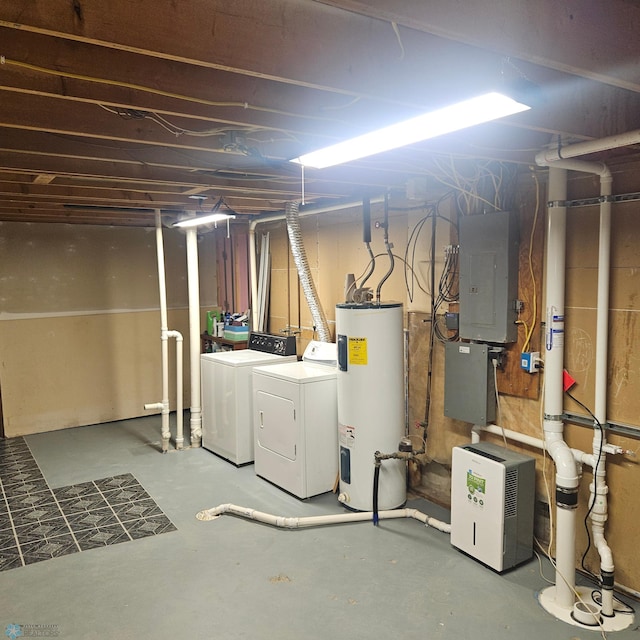 327 6th Ave, Mapleton, ND 58059 - unfinished basement with washer and clothes dryer, electric panel, and electric water heater