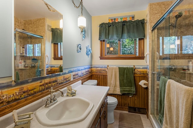 11826 State Road 48, Frederic, WI 54837 - bathroom featuring vanity, a stall shower, and tile patterned floors