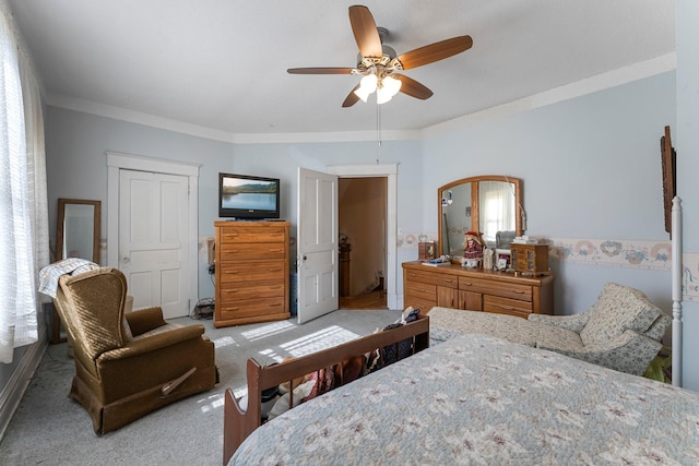 11826 State Road 48, Frederic, WI 54837 - bedroom with light carpet, ornamental molding, and a ceiling fan