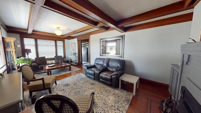 315 Fountain St, Albert Lea, MN 56007 - living area featuring beamed ceiling, wood finished floors, and coffered ceiling