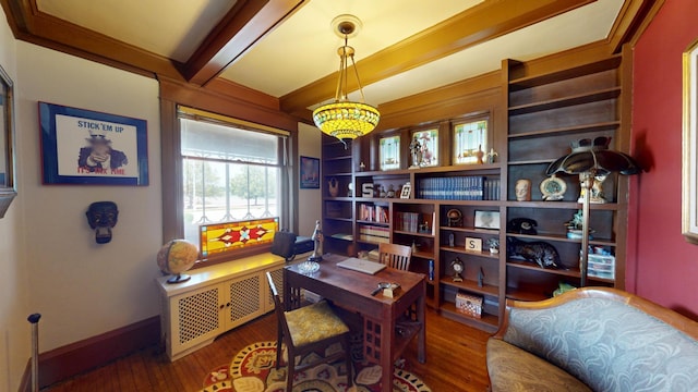 315 Fountain St, Albert Lea, MN 56007 - office area with wood finished floors, radiator, and beam ceiling