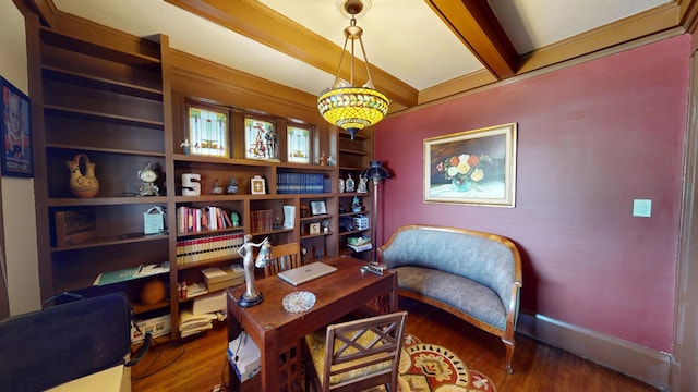 315 Fountain St, Albert Lea, MN 56007 - office area featuring wood finished floors and beam ceiling