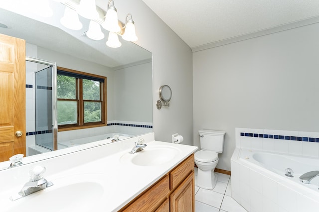 2319 Viola View Ln NE, Rochester, MN 55906 - bathroom featuring a bath, a chandelier, double vanity, tile patterned flooring, and a stall shower