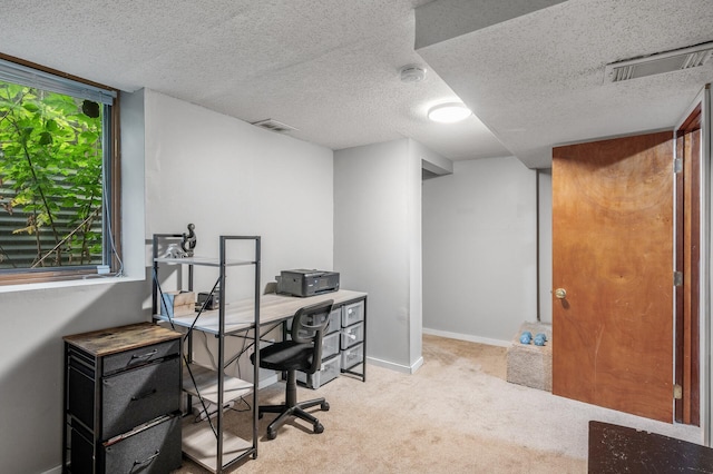 3256 Sheridan Ave N, Minneapolis, MN 55412 - carpeted home office featuring a textured ceiling and baseboards