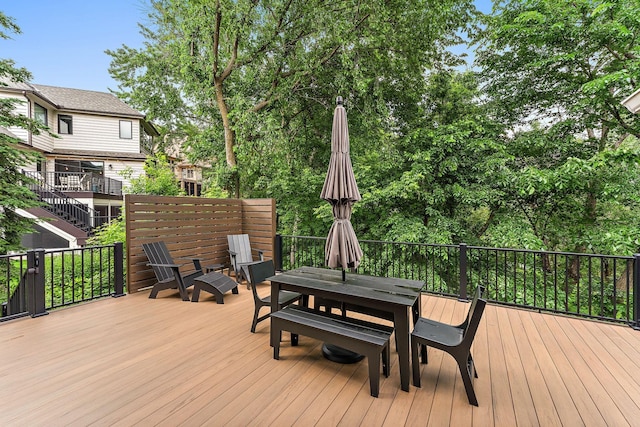 11582 Raspberry Hill Rd, Eden Prairie, MN 55344 - wooden deck featuring outdoor dining area