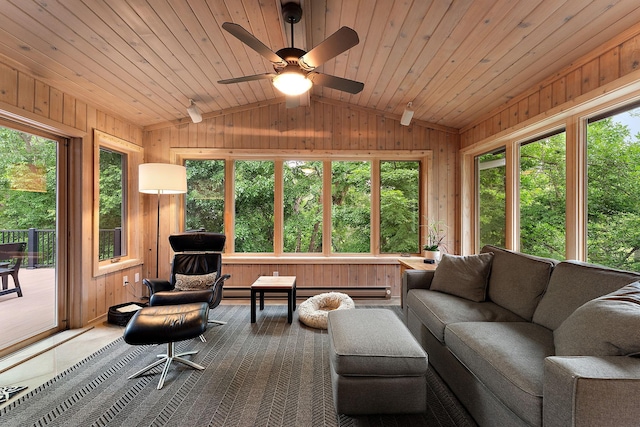 11582 Raspberry Hill Rd, Eden Prairie, MN 55344 - sunroom featuring lofted ceiling, plenty of natural light, and wood walls