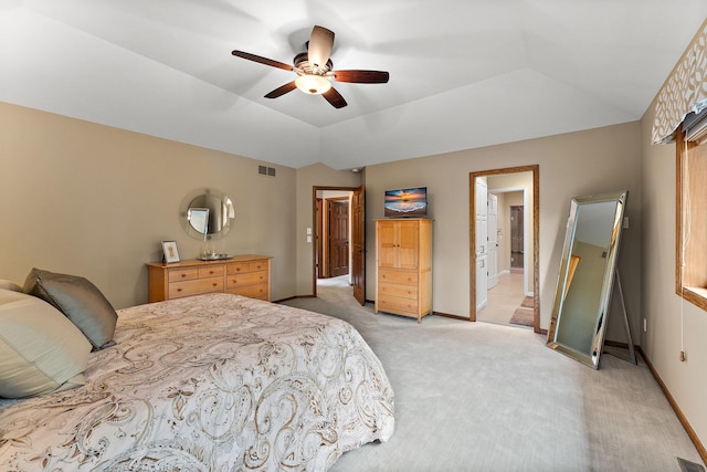 11582 Raspberry Hill Rd, Eden Prairie, MN 55344 - bedroom with light carpet, vaulted ceiling, and ceiling fan