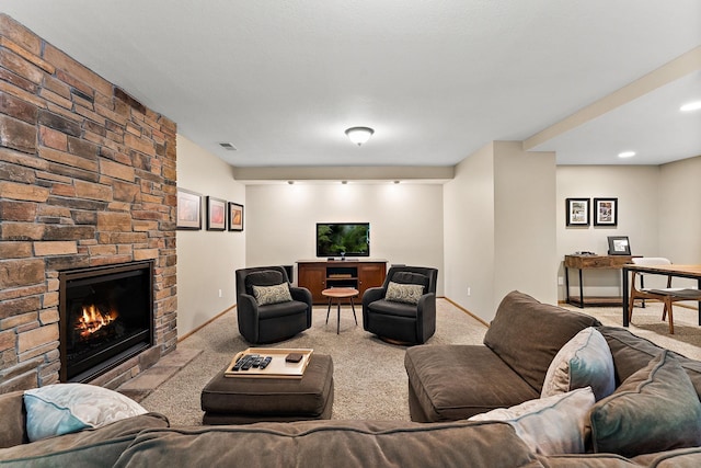 11582 Raspberry Hill Rd, Eden Prairie, MN 55344 - living room featuring carpet floors and a fireplace