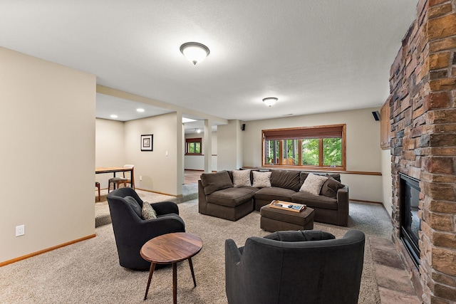 11582 Raspberry Hill Rd, Eden Prairie, MN 55344 - living area with carpet and a stone fireplace
