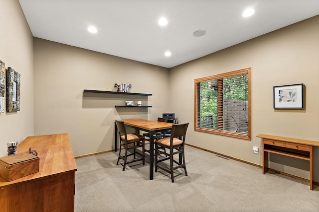 11582 Raspberry Hill Rd, Eden Prairie, MN 55344 - dining room featuring light colored carpet, recessed lighting, and an office area
