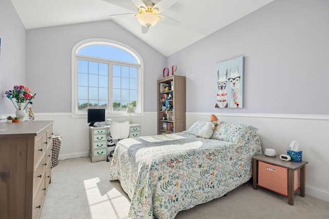 11540 Eckert Ave SE, Franklin Twp, MN 55328 - bedroom featuring vaulted ceiling, light carpet, a desk, and ceiling fan