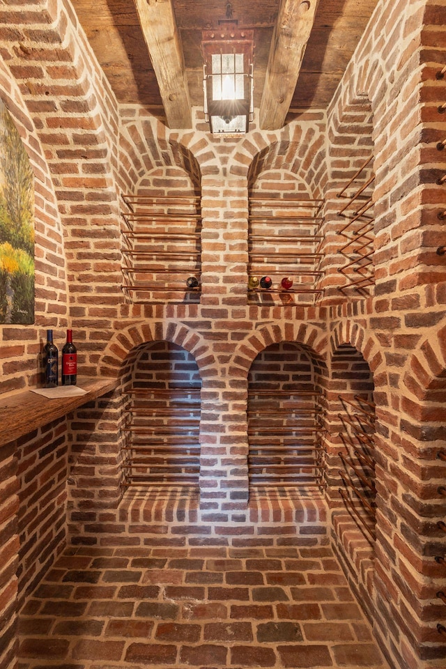 11540 Eckert Ave SE, Franklin Twp, MN 55328 - detailed view of beam ceiling and brick wall