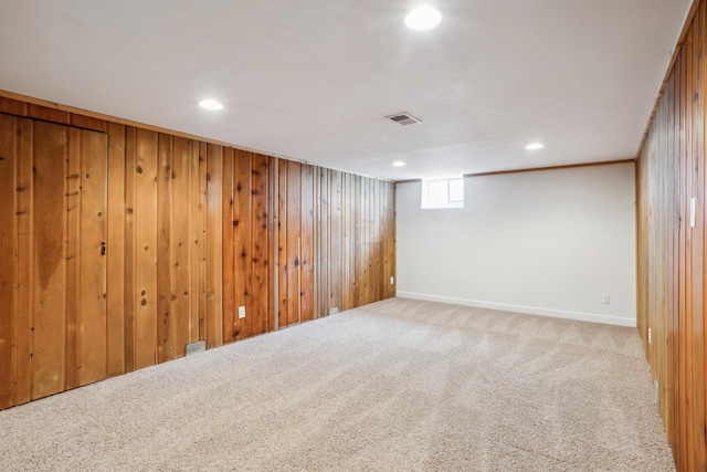 6342 Baker Ave NE, Fridley, MN 55432 - basement with carpet floors, recessed lighting, and wooden walls