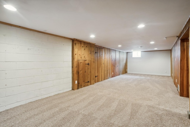 6342 Baker Ave NE, Fridley, MN 55432 - basement with carpet flooring, recessed lighting, and wooden walls