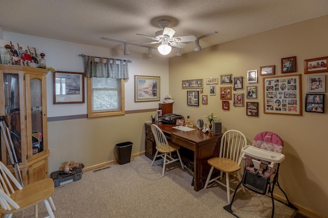 35139 County 39, Laporte, MN 56461 - carpeted home office with a ceiling fan, rail lighting, and a textured ceiling