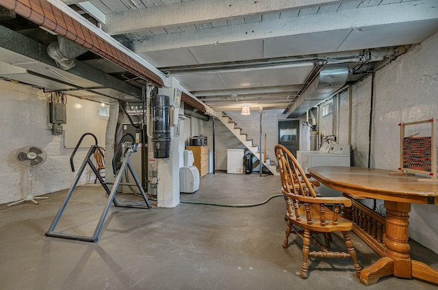 212 30th Ave N, Saint Cloud, MN 56303 - unfinished basement with washer and dryer, stairs, and electric panel