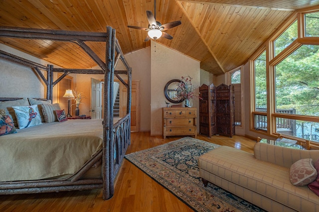 1116 Sand Lake Dr NW, Backus, MN 56435 - bedroom with wood ceiling, wood finished floors, and high vaulted ceiling