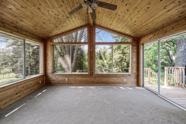 4909 98th St, Bloomington, MN 55437 - unfurnished sunroom featuring wood walls, lofted ceiling, carpet, and wood ceiling