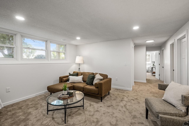 4909 98th St, Bloomington, MN 55437 - living room featuring recessed lighting, light carpet, and a textured ceiling