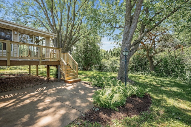 4909 98th St, Bloomington, MN 55437 - view of green lawn with stairs, a deck, and a patio