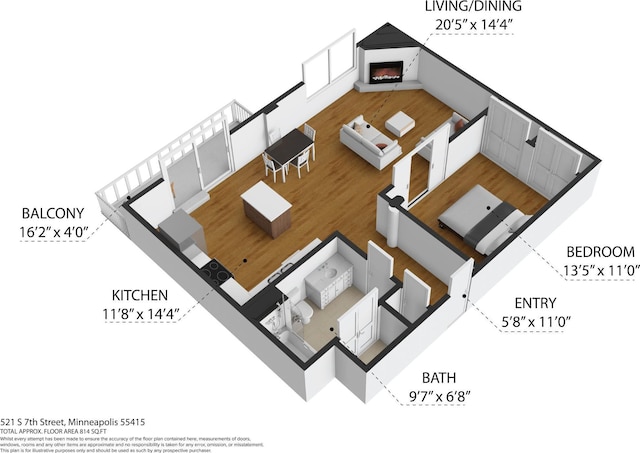 521 7th St Unit 519, Minneapolis, MN 55415 - view of room layout