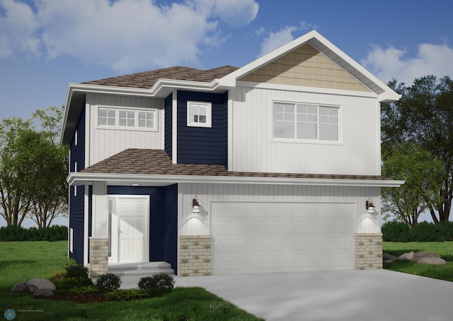 6724 32nd St S, Fargo, ND 58104 - view of front of property with a garage, driveway, roof with shingles, and a front yard