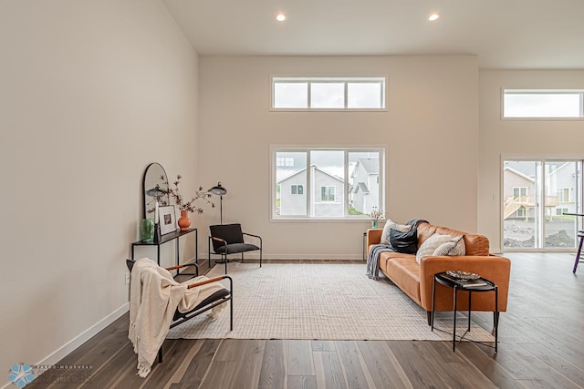 6724 32nd St S, Fargo, ND 58104 - sitting room with a high ceiling, wood finished floors, and recessed lighting