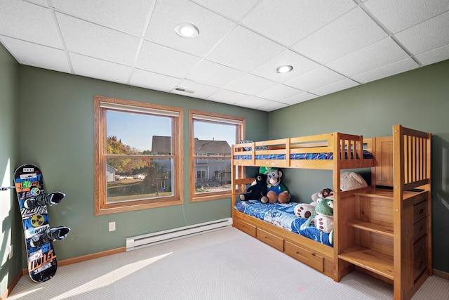 20604 Jasmine Path, Lakeville, MN 55044 - bedroom featuring baseboard heating, carpet, a drop ceiling, and recessed lighting