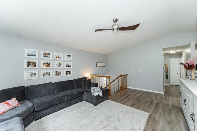 5520 25th Ave NW, Rochester, MN 55901 - living room with vaulted ceiling, wood finished floors, and ceiling fan