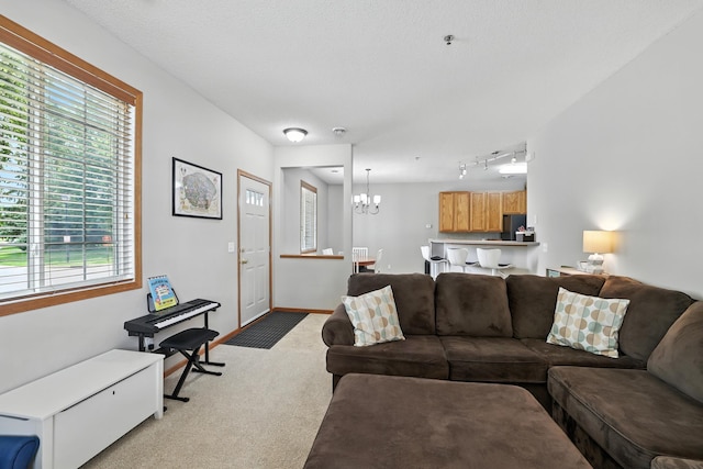 451 Frederick Cir Unit 1405, Hastings, MN 55033 - living area with a chandelier, plenty of natural light, carpet flooring, and track lighting