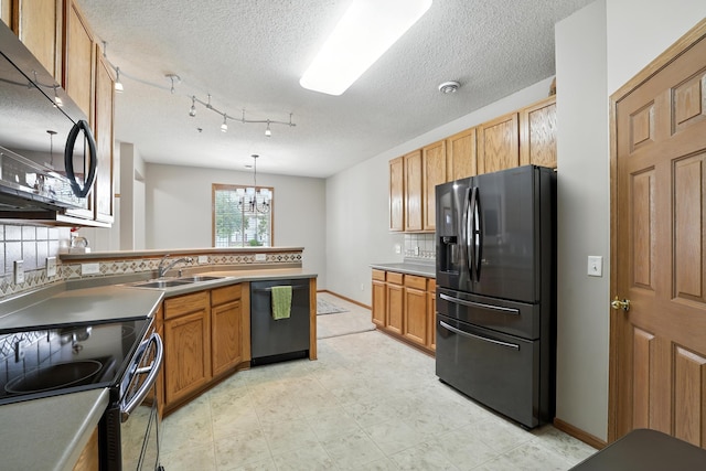 451 Frederick Cir Unit 1405, Hastings, MN 55033 - kitchen with fridge with ice dispenser, dishwasher, black microwave, electric range oven, and a textured ceiling