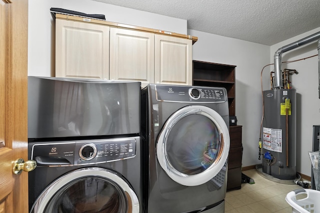 451 Frederick Cir Unit 1405, Hastings, MN 55033 - washroom featuring water heater, cabinet space, a textured ceiling, and washer and dryer